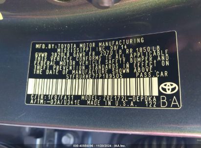 Lot #3053063130 2015 TOYOTA COROLLA L