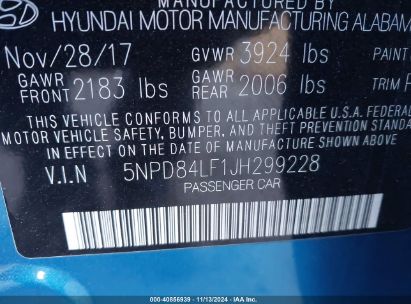 Lot #3052075683 2018 HYUNDAI ELANTRA SEL