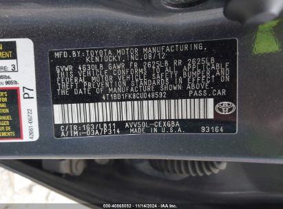 Lot #2992821231 2012 TOYOTA CAMRY HYBRID XLE