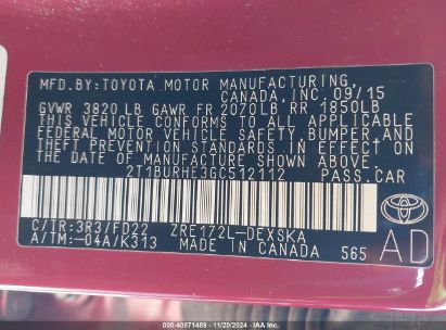 Lot #3053062886 2016 TOYOTA COROLLA S PLUS