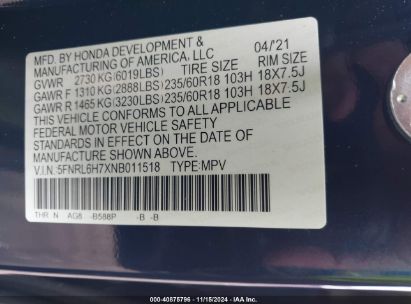 Lot #2992834540 2022 HONDA ODYSSEY EX-L