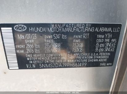 Lot #2992834508 2023 HYUNDAI SANTA FE SEL