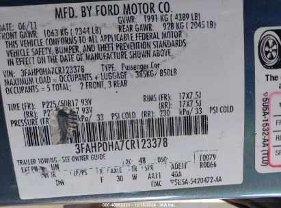 Lot #3042559512 2012 FORD FUSION SE