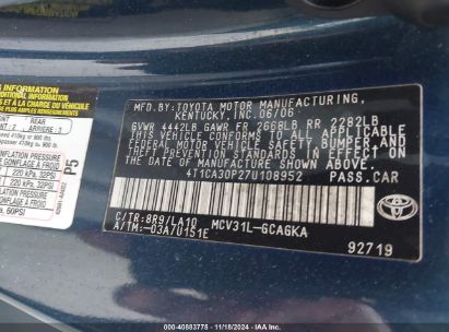 Lot #3010282023 2007 TOYOTA CAMRY SOLARA SLE V6