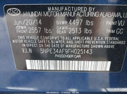 Lot #3042556269 2015 HYUNDAI SONATA LIMITED