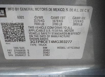 Lot #3025487100 2021 GMC SIERRA 1500 2WD  SHORT BOX ELEVATION