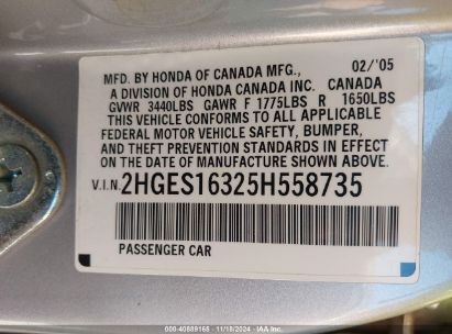 Lot #3035093901 2005 HONDA CIVIC VP