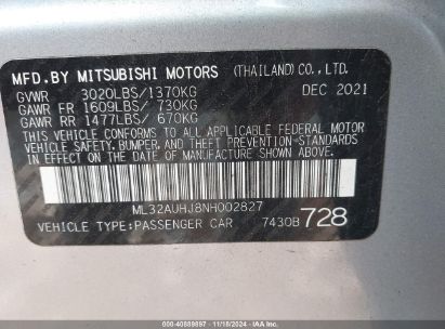 Lot #2992834278 2022 MITSUBISHI MIRAGE ES/LE