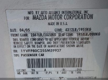 Lot #2997779977 2005 MAZDA MAZDA6 I BASE