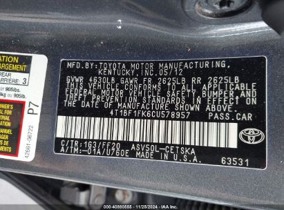 Lot #3037131439 2012 TOYOTA CAMRY SE