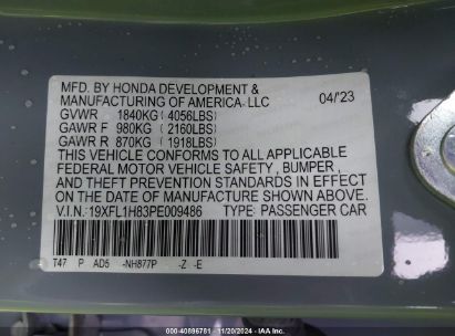 Lot #3035094101 2023 HONDA CIVIC SPORT TOURING