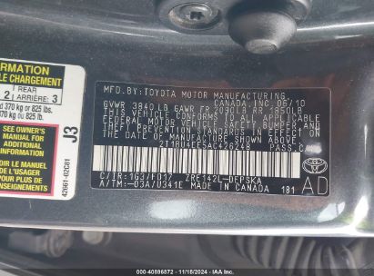 Lot #2989127410 2010 TOYOTA COROLLA S