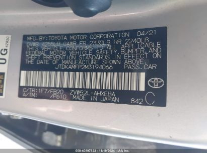 Lot #3046373947 2021 TOYOTA PRIUS PRIME LE