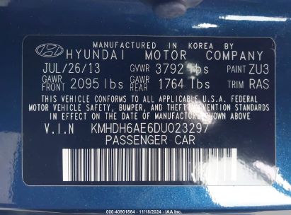 Lot #3035094016 2013 HYUNDAI ELANTRA GS