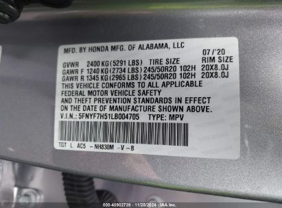 Lot #3051079685 2020 HONDA PASSPORT 2WD EX-L