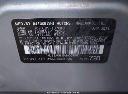 Lot #2995301258 2021 MITSUBISHI MIRAGE CARBONITE EDITION/ES/LE