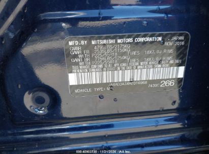 Lot #3021946912 2017 MITSUBISHI OUTLANDER SE/SEL