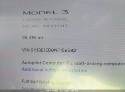 Lot #3035090107 2022 TESLA MODEL 3 LONG RANGE DUAL MOTOR ALL-WHEEL DRIVE