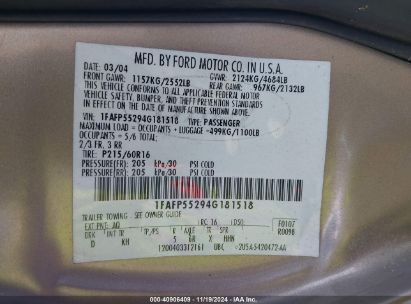 Lot #2992833945 2004 FORD TAURUS SES