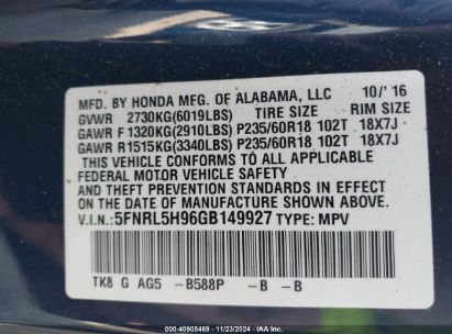 Lot #3035082304 2016 HONDA ODYSSEY TOURING/TOURING ELITE