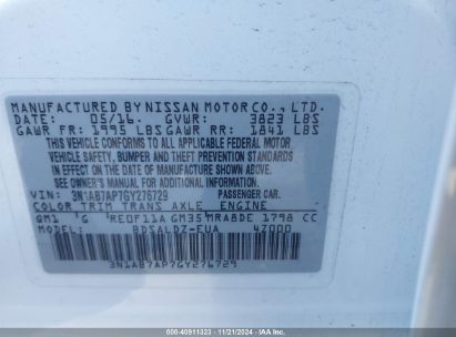 Lot #3035070414 2016 NISSAN SENTRA FE+ S/S/SL/SR/SV