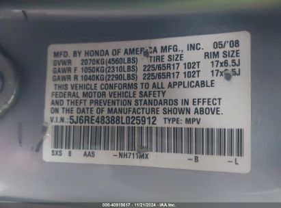 Lot #3050085946 2008 HONDA CR-V LX