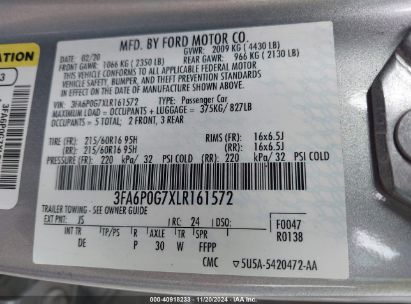 Lot #2992834086 2020 FORD FUSION S