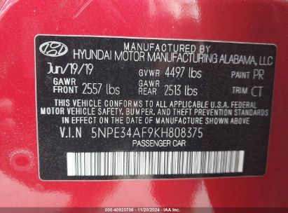 Lot #3042562316 2019 HYUNDAI SONATA SPORT