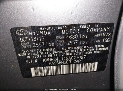 Lot #3037541333 2016 HYUNDAI SONATA HYBRID SE