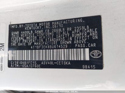 Lot #3035093934 2011 TOYOTA CAMRY SE