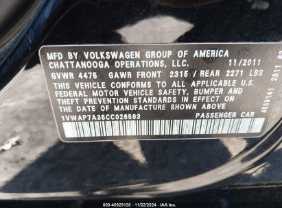 Lot #2997755838 2012 VOLKSWAGEN PASSAT 2.5L S