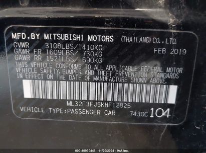 Lot #2995287279 2019 MITSUBISHI MIRAGE G4 RF