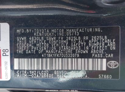 Lot #3034053606 2013 TOYOTA CAMRY SE V6