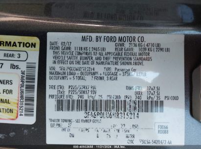 Lot #3053062224 2017 FORD FUSION HYBRID SE