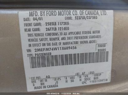 Lot #3053062233 2001 MERCURY GRAND MARQUIS GS