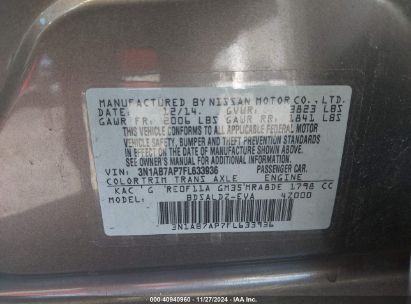 Lot #3035093610 2015 NISSAN SENTRA FE+ S/S/SL/SR/SV