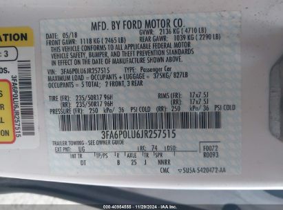 Lot #3050074163 2018 FORD FUSION HYBRID SE