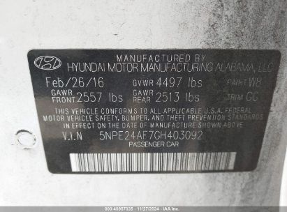 Lot #3035093109 2016 HYUNDAI SONATA