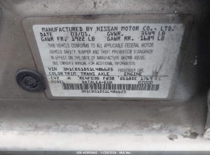 Lot #3034052786 2001 NISSAN SENTRA XE/GXE