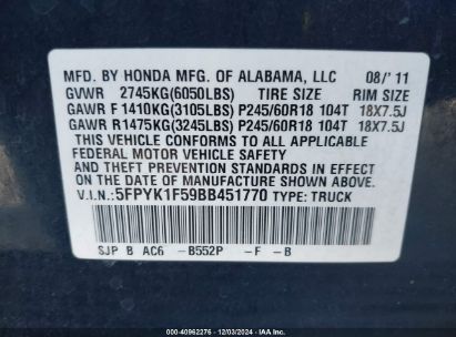 Lot #3035093029 2011 HONDA RIDGELINE RTL