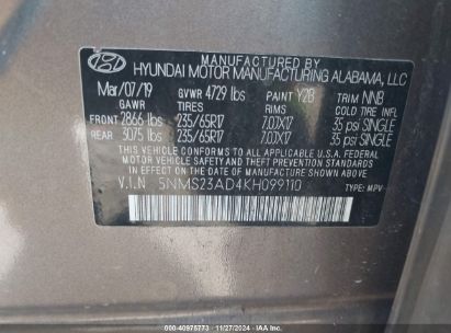 Lot #3034052240 2019 HYUNDAI SANTA FE SE