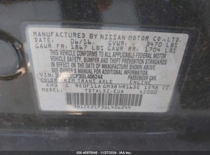 Lot #3037539473 2016 NISSAN VERSA NOTE S (SR)/S PLUS/SL/SR/SV