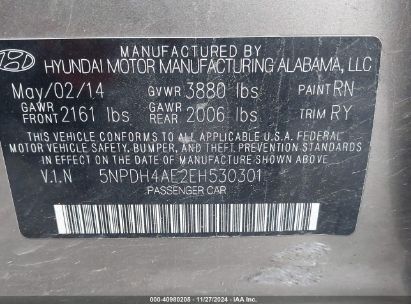 Lot #3034051861 2014 HYUNDAI ELANTRA LIMITED