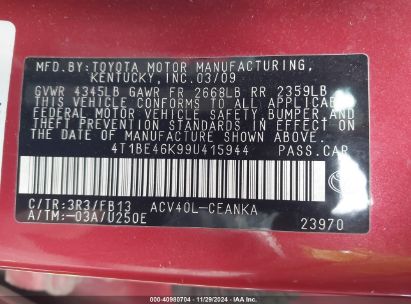 Lot #3032321492 2009 TOYOTA CAMRY LE/SE/XLE