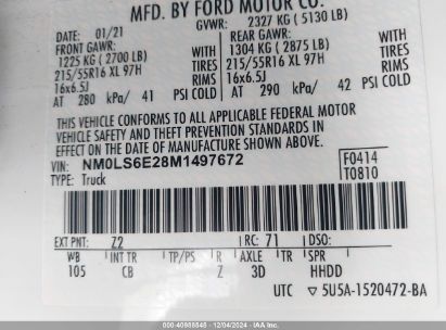 Lot #3056478023 2021 FORD TRANSIT CONNECT XL