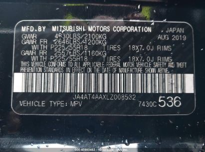 Lot #3056470710 2020 MITSUBISHI ECLIPSE CROSS SP 1.5T AWC