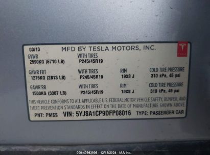 Lot #3035092831 2013 TESLA MODEL S PERFORMANCE