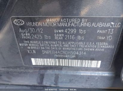 Lot #3028042376 2013 HYUNDAI SONATA GLS