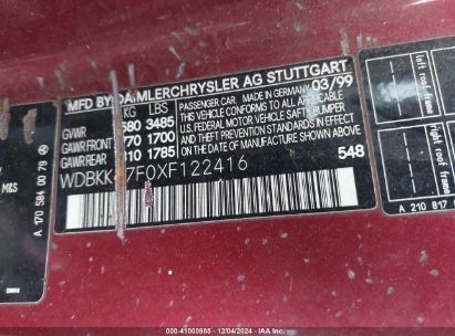 Lot #3034051280 1999 MERCEDES-BENZ SLK 230 KOMPRESSOR