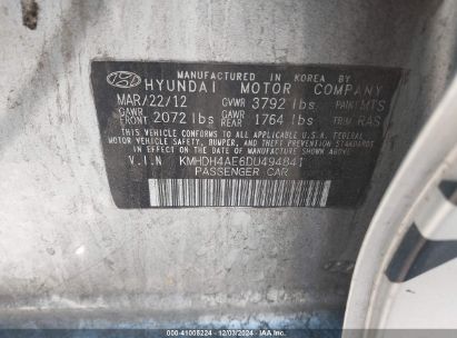 Lot #3034051608 2013 HYUNDAI ELANTRA GLS